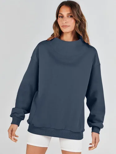 Vista 8 de ANRABESS Sudaderas de gran tamaño para mujer, cuello alto, manga larga, sudaderas con capucha, tops 2024, ropa de moda de otoño