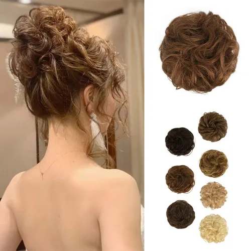 Vista 30 de Barsdar - Moño de cabello 100 % humano, Moño desordenado, Extensiones de cola de caballo, Moño de cabello rizado, Pieza de cabello