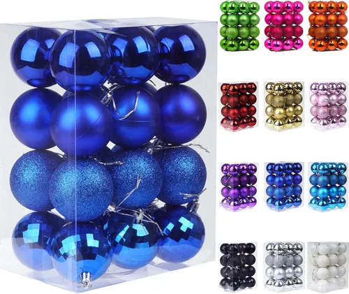 Vista 40 de Emopeak - Juego de 24 esferas navideñas, ornamentos irrompibles, 4 estilos, decoración colgante para árbol de Navidad, boda o fiesta