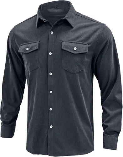 Vista 4 de Ciewfwe Men's Casual Shirt Corduroy Long Sleeve Button Down Work Lapel Shirt Retro Ethnic Printed Comfortable Winter Blouse