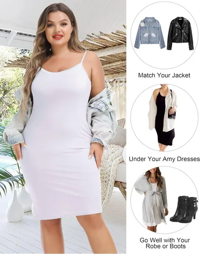Vista 4 de Vlazom Vestidos de talla grande para mujer, con cuello en V, suave camisón con tirantes delgados ajustables, mini vestido casual debajo