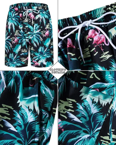 Vista 99 de TUNEVUSE Conjunto de camisas y pantalones cortos hawaianos para hombre, 2 piezas, trajes de playa con estampado de flores, traje tropical de verano