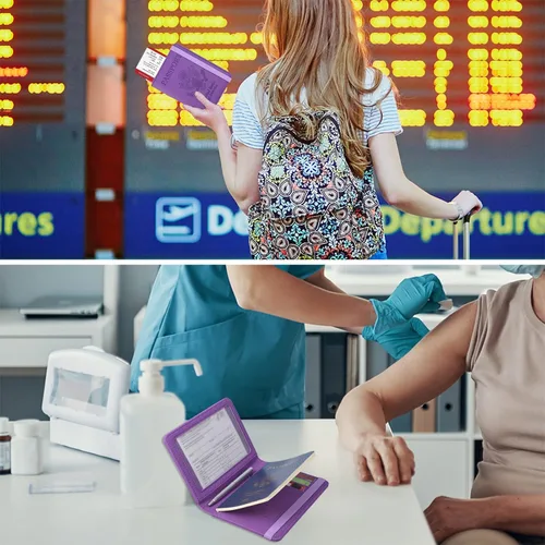 Vista 6 de ACdream Combo de portatarjetas de pasaporte y vacunación, funda con ranura para tarjeta de vacunación CDC, protector organizador de documentos