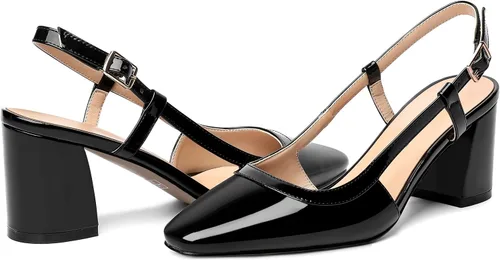 Vista 6 de Zapatos de tacón medio grueso con hebilla para mujer, con puntera cuadrada, 2.5 pulgadas