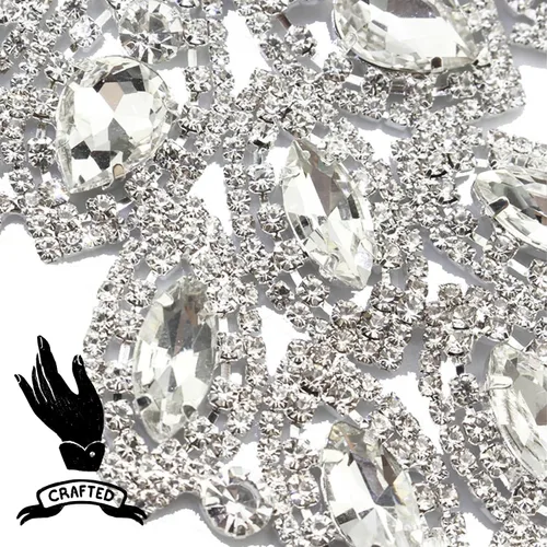 Vista 4 de PEARLY JUN Parches de apliques de cristal con diamantes de imitación para bricolaje, con cuentas, ropa de costura para cinturón de boda, vestidos
