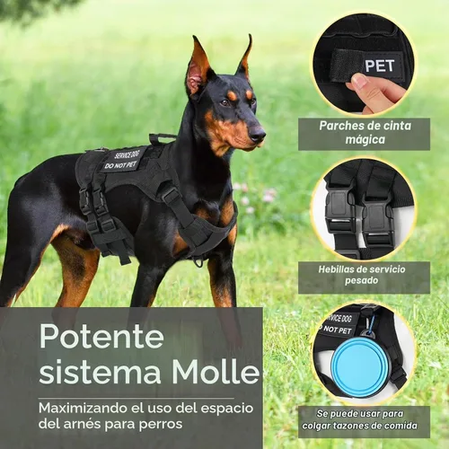 Vista 3 de Arnés táctico sin tirones para perro, tamaño pequeño, chaleco para perro de servicio, S, negro Arnés táctico y correa para perro, arnés ajustable
