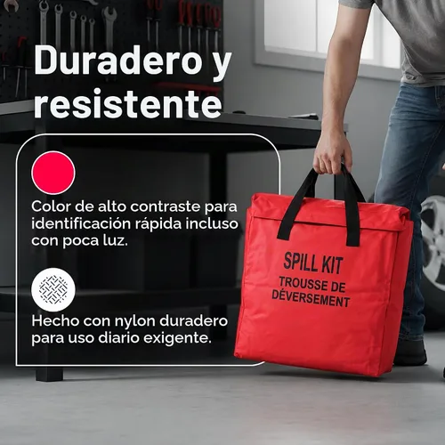 Vista 5 de Kit de derrames industriales de grado profesional, máxima absorción para limpieza automotriz y de materiales peligrosos, kit universal compacto