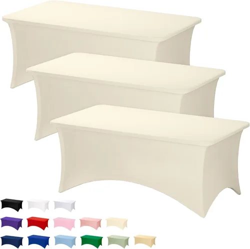 Vista 56 de Fixwal Paquete de 6 Manteles de Mesa Rectangulares, Cubierta de Mesa de 6 Pies, Mantel Blanco Rectangular Ajustado Elástico Rectangular, Cubierta