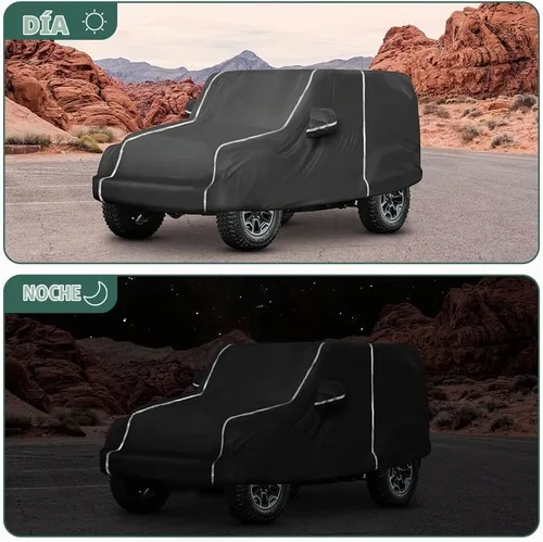 Vista 4 de Funda impermeable para coche compatible con Jeep Wrangler CJ, YJ, TJ y JK de 2 puertas 1955-2024, funda completa para todo tipo de clima de 6 capas