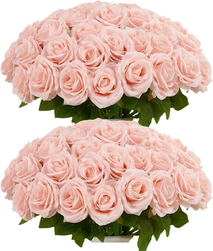 Vista 9 de 10 rosas artificiales abiertas, tallos de rosas artificiales para arreglos de boda, ramo de novia, centro de mesa, flores de seda sintética falsas