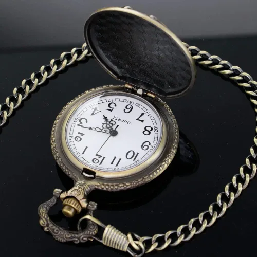 Vista 5 de Tiong Reloj de bolsillo con diseño clásico de números arábigos de cuarzo con cadena, regalos de cumpleaños