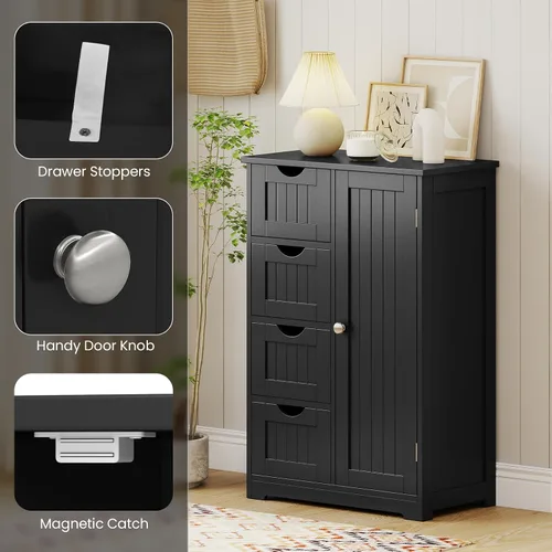 Vista 7 de Giantex Gabinete de Almacenamiento de Baño con Cajones - Organizador de Almacenamiento de 4 Cajones con Armario, Estante Ajustable, Dispositivo