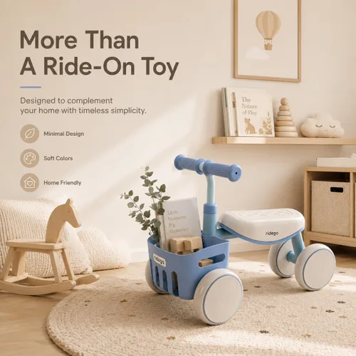 Vista 7 de Ridego Bicicleta de equilibrio para niños de 1 a 3 años con cesta y asiento Azul