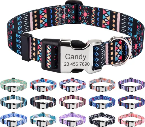 Vista 16 de Mihqy Collares de perro personalizados, collar de perro personalizado con nombre y número de teléfono, múltiples patrones y 4 tamaños de collar