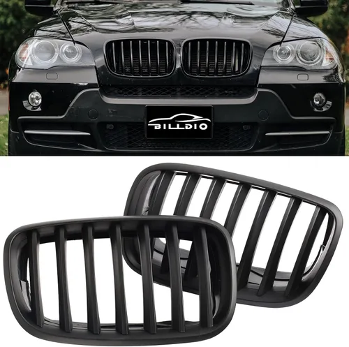 Vista 19 de Parrilla de riñón para parachoques delantero, color negro brillante, compatible con BMW X5 E70 X6 E71 2007-2014 doble listón doble línea