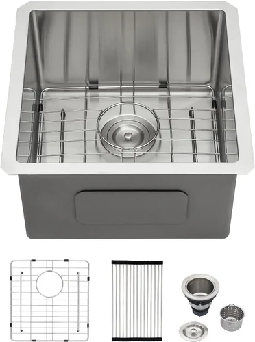 Vista 14 de Logmey - Fregadero de barra de acero inoxidable de 13 pulgadas, fregadero de cocina empotrado para barra de calibre 16, cuenco individual de 9