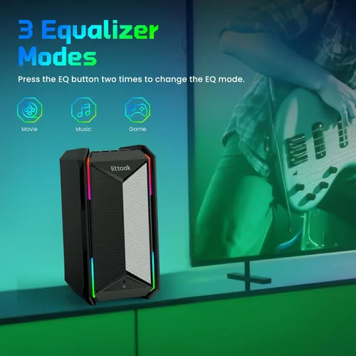 Vista 3 de LITTOAK Altavoces de computadora para música y juegos, altavoces alimentados por adaptador de CC para PC de escritorio o portátil, altavoz