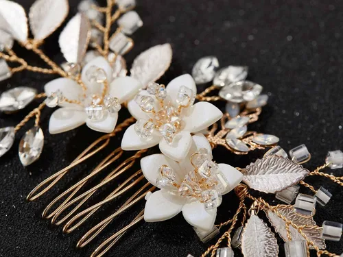 Vista 6 de SweeTV Peineta con clip deslizante para cabello de novia, accesorio de cristal para boda para novias y damas de honor, dorado