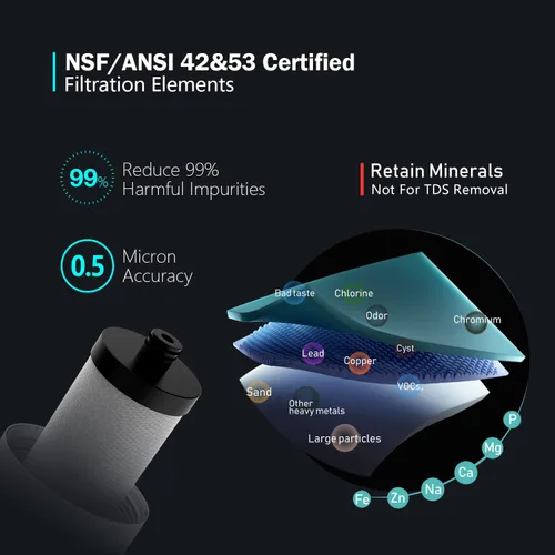 Vista 2 de Frizzlife SW15 - Sistema de filtro de agua para debajo del fregadero, certificado NSF/ANSI 53 y 42, reduce el 99,99% de plomo, cloro, mal sabor