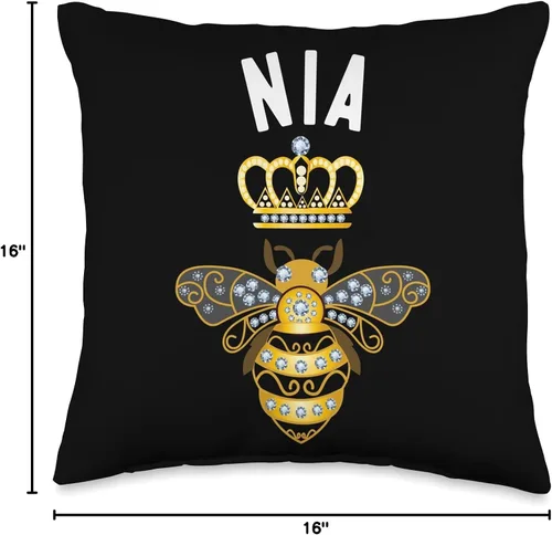 Vista 4 de Nia Name Shirts & Gifts Name Birthday Gifts Queen Crown Bee Nia - Almohada de 16 x 16 pulgadas, multicolor