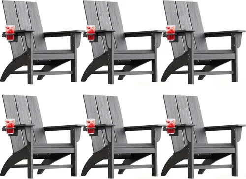 Vista 31 de Silla Adirondack moderna, sillas de patio de plástico HDPE para todo tipo de clima, silla para hoguera, sillas de césped al aire libre para terraza