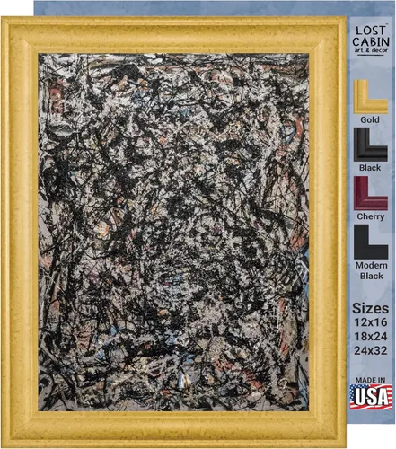 Vista 17 de Ritmo de otoño de cabaña perdida por Jackson Pollock Impresión en marco plano negro Reproducción de pintura de obras de arte fino Póster