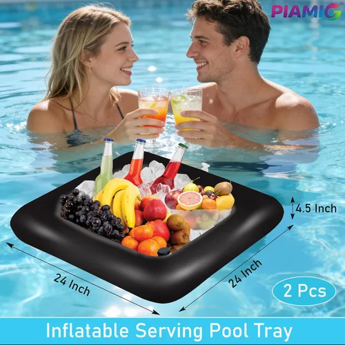 Vista 4 de Barra inflable para servir, juegos de servir ensaladas, bar, bufé, alimentos, bebidas, mesa inflable para piscina, bandeja de hielo fácil de inflar