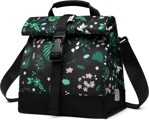 Vista 17 de Sunny Bird - Lonchera reutilizable para adultos, para hombres, mujeres, adolescentes, niños, lonchera grande aislada, bolsa de almuerzo para la Negro