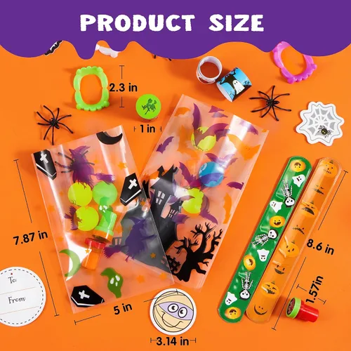 Vista 3 de JOYIN Juego de 168 piezas de artículos de papelería de Halloween, paquete de 24 bolsas de regalo con etiqueta de Halloween, incluyendo dientes