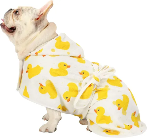 Vista 12 de HDE Bata de baño para perro, súper absorbente, de secado rápido, para cachorros, ajustable, con capucha, para perros tallas S-XXL con patos de goma