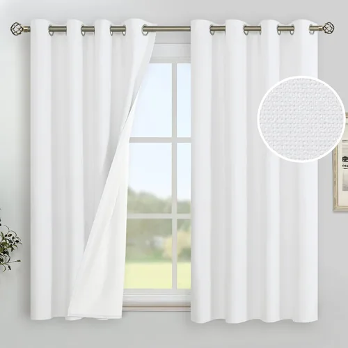 Vista 73 de YoungsTex - Cortinas 100% opacas para dormitorio, con aislamiento térmico y ojales, cortinas oscuras negras con capa pesada para ventana de sala