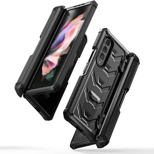 Vista 8 de Funda resistente para Samsung-Galaxy-Z-Fold-3 con soporte integrado [soporte para bolígrafo S] [protector de pantalla] [protección de bisagra], Negro