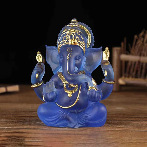 Vista 3 de Figura india Fengshui Señor estatuas hogar Adornos Artesanía Blanco, Azul, eléphant