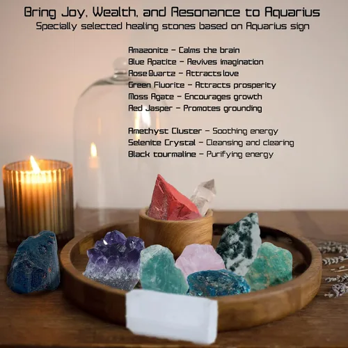 Vista 3 de Regalos de Tauro para mujer (14 piezas) Juego de cristales del zodiaco Tauro Regalos de astrología para mujeres Cristales reales y piedras
