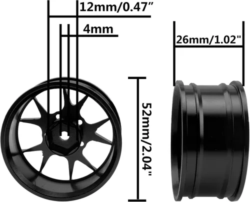 Vista 7 de ShareGoo - Llantas de metal – Bujes hexagonales de 0.472 in, llantas de rueda RC Drift On-Road Racing Touring 1/10, compatibles con HSP, Tamiya