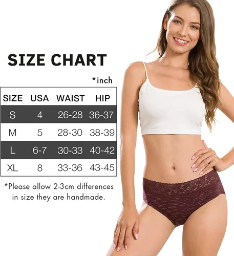 Vista 4 de Altheanray Ropa interior de algodón para mujer, calzones de bikini de encaje para mujer, ropa interior hipster elástica