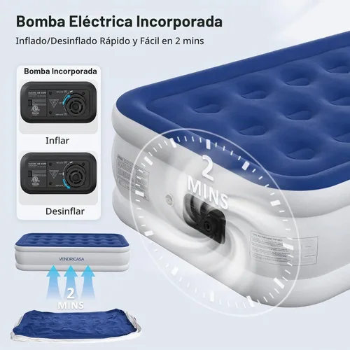 Vista 2 de Colchón de aire tamaño individual con bomba integrada, colchón inflable elevado de 18 pulgadas, cama inflable autoinflable, cama de aire portátil