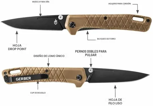 Vista 6 de Gerber Gear Zilch - Cuchillo plegable de hoja de borde liso de 3.1 pulgadas, equipo y equipo EDC, color marrón coyote
