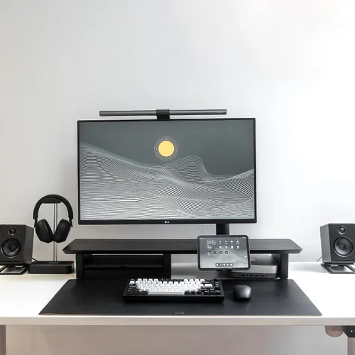 Vista 2 de Raico Sistema de Soporte para Monitor de Escritorio Cabina Estante Configuración de Pantalla Doble Madera Unidad Organizadora de Accesorios
