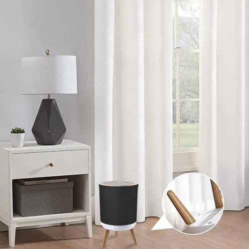 Vista 4 de Cubo de basura pequeño con tapa para baño, cocina, oficina, pañal elegante negro viejo pizarra textura desgastada grunge bordes, cubo de basura