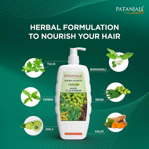 Vista 5 de patanjali Kesh Kanti Champú natural de 15.21 onzas líquidas Limpiador ayurvédico de hierbas con amla, shikakai, neem y aloe vera Limpia