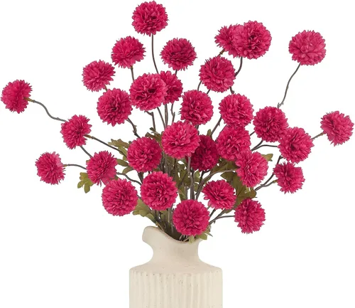 Vista 24 de DuHouse 6 piezas de flores artificiales de seda falsa pompón crisantemo, pequeña mini bola de crisantemo de seda con tallos para bodas DIY arreglos