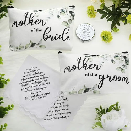 Vista 6 de Paquete de 6 regalos para madre de la novia, el juego de regalos para madre del novio, incluye 2 hojas, bolsa de cosméticos, 2 espejos