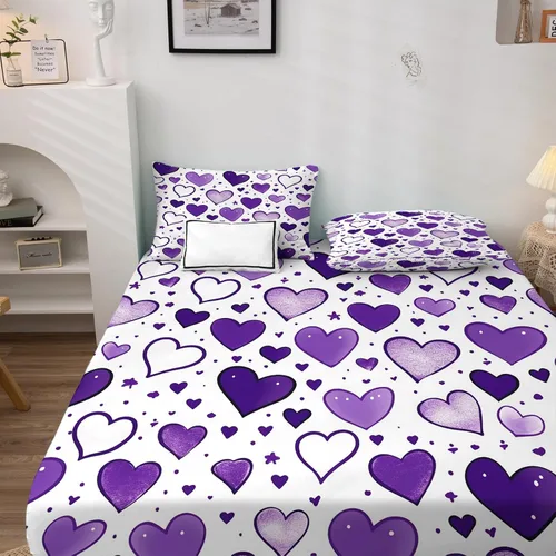Vista 3 de Juego de sábanas de tamaño individual con diseño de corazón, sábanas de microfibra suave y bolsillo profundo, sábanas y fundas de almohada