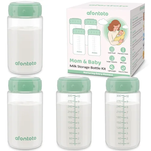 Vista 14 de 2 botellas de almacenamiento de leche materna, botellas de espectro de cuello ancho sin BPA para bombeo, colección de almacenamiento de biberones