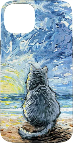 Vista 9 de Nebelung Gray Cat Starry Night Persian Russian Blue Art Case for iPhone 17