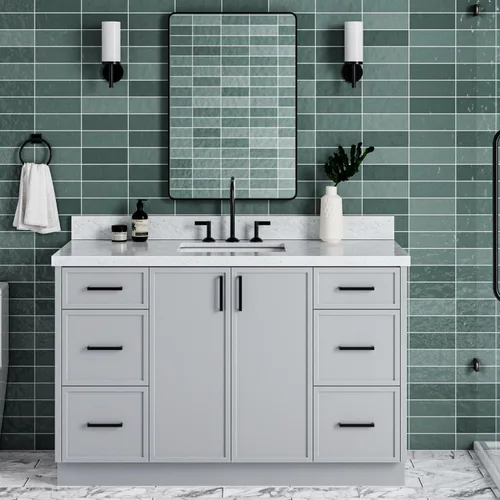 Vista 32 de ARIEL Hamlet - Mueble de baño de 54 pulgadas con fregadero, madera maciza, encimera de mármol italiano de Carrara de 1.5 pulgadas, fregadero