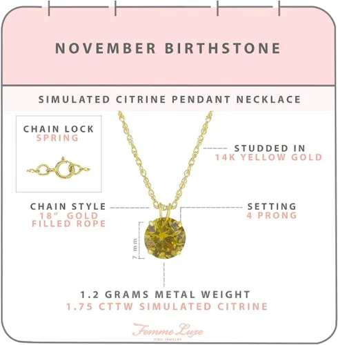 Vista 3 de Femme Luxe Simulated Birthstone Pendant for Women, All Birthstone, 14K Yellow Gold, 18" Gold Filled Chain, 7mm Round Gemstone, Hypoallergenic, Gift