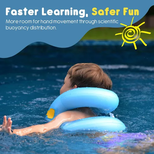 Vista 5 de Chaleco de natación para niños de 3 a 6 años, 7 a 14 años, flotadores inflables portátiles con doble bolsa de aire y hebilla de seguridad ajustable