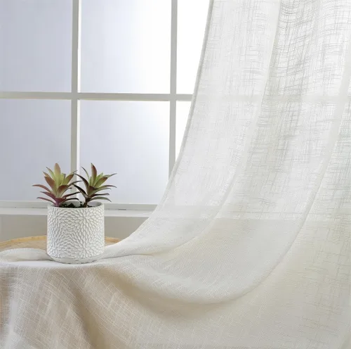 Vista 3 de Cortinas para sala de estar de 2 paneles (2 x 37 pulgadas de ancho), cortinas con textura de lino, con ojales, de la marca Miuco